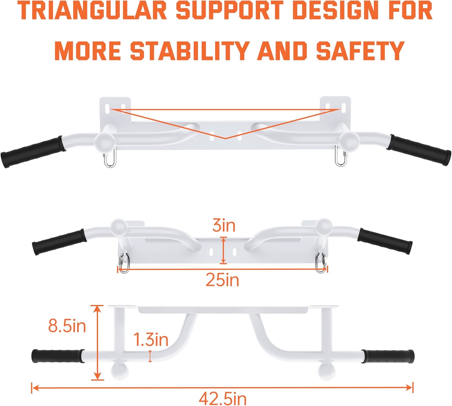 Wall Mounted Pull Up Bar - Heavy Duty Chin Up Bar, Pull-Up Bar for Garage, Joist, Wall Mount - Multifunctional Fitness Bar, Supports up to 600 Lbs - Image 3