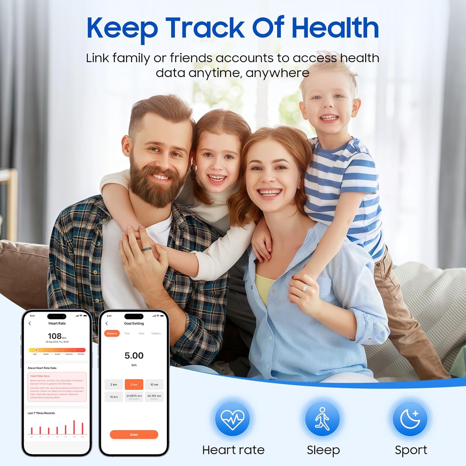 Smart Health Ring, Featuring Heart Rate, Stress and Sleep Monitoring Functions, Compatible with iPhone and Android, Waterproof Fitness Tracker for Women & Men, No Subscription Fee. (Silver, 8) - Image 3