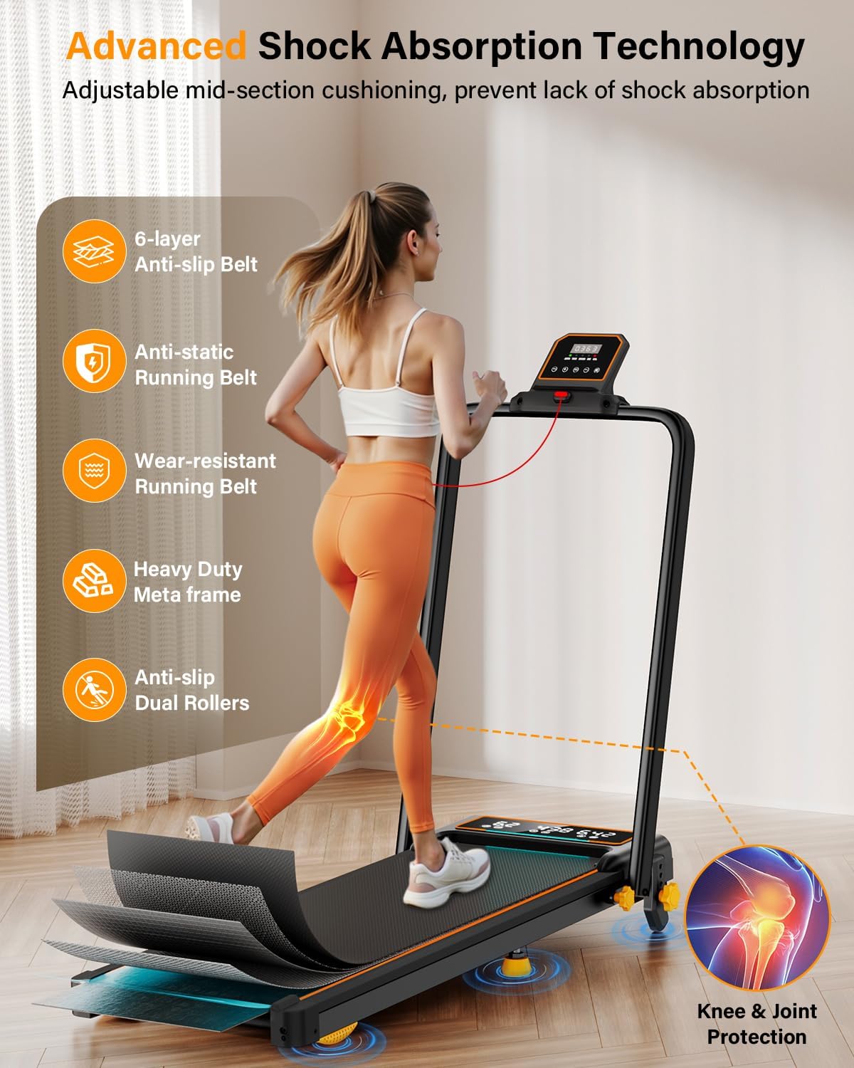 Treadmill Walking Pad with 10% Incline/Handle Bar/2 LED Display, 3.5HP Portable Treadmills for Home Small, Foldable Walking Pad Treadmill 350+lb Capacity, Smart App, 4 Adjustable Incline, RGB Light - Image 3