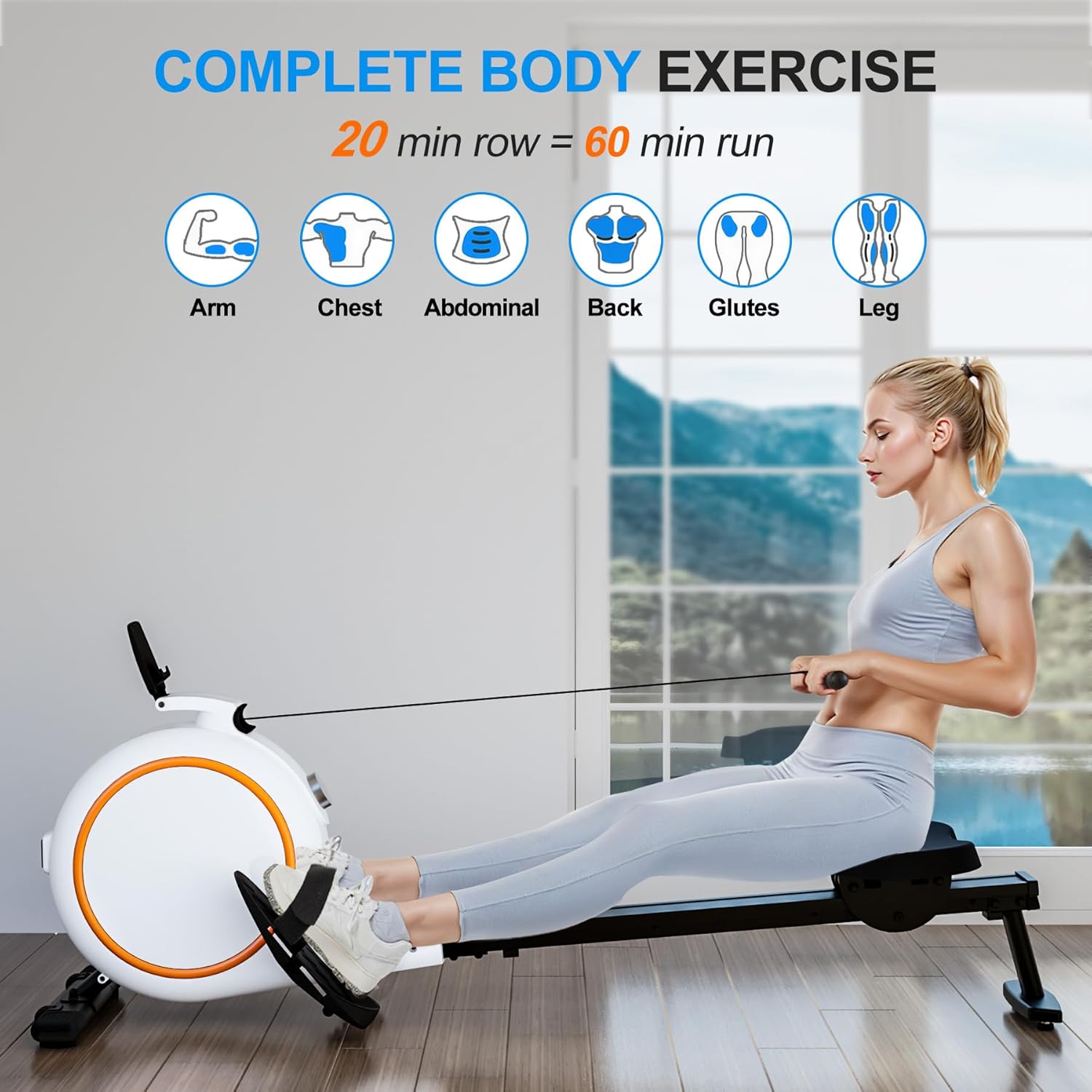 Rowing Machine, Magnetic Rowing Machines for Home with 300lb Weight Capacity, 32-Levels Quiet Adjustable Resistance, Compact Rower Machine with Tablet Holder, Bluetooth&App Compatible - Image 3