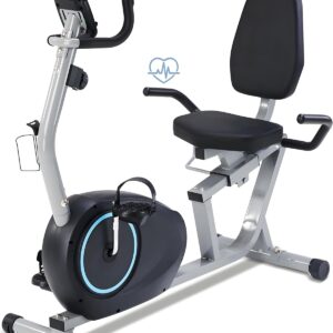 Recumbent Exercise Bike for Seniors – Quick Adjust Seat, Magnetic Recumbent Bike with Quiet 16-Level Resistance, 400LB Weight Capacity, Backlit LCD Monitor, Heart Rate Handle