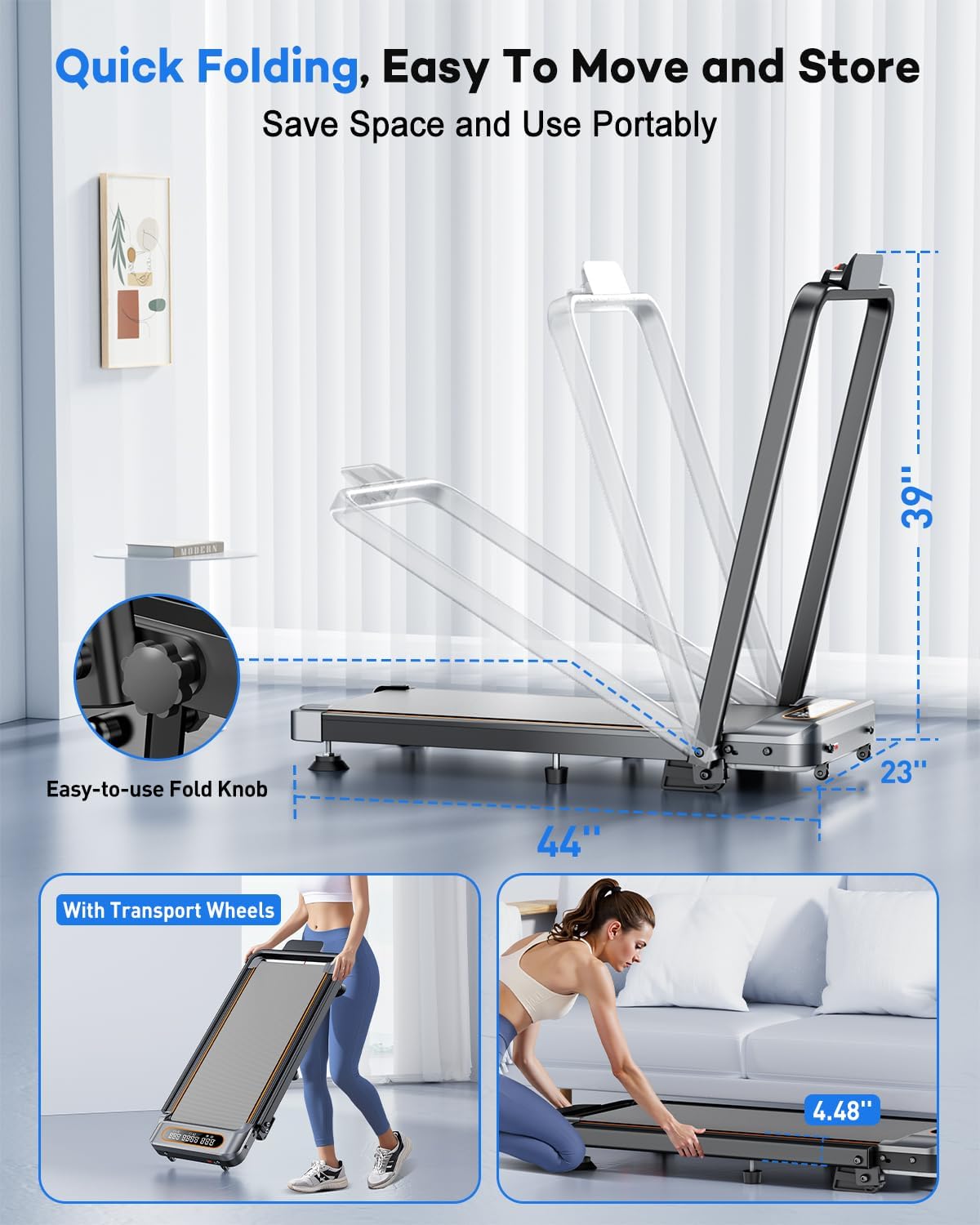 Foldable Treadmill with 10% Incline Upgrade 3.5HP Low Noise Walking Pad Treadmill with Handle Bar Rayspace 4 in 1 Portable Under Desk Treadmills for Home/Office, 350Lbs Capacity, APP & Remote Control - Image 5