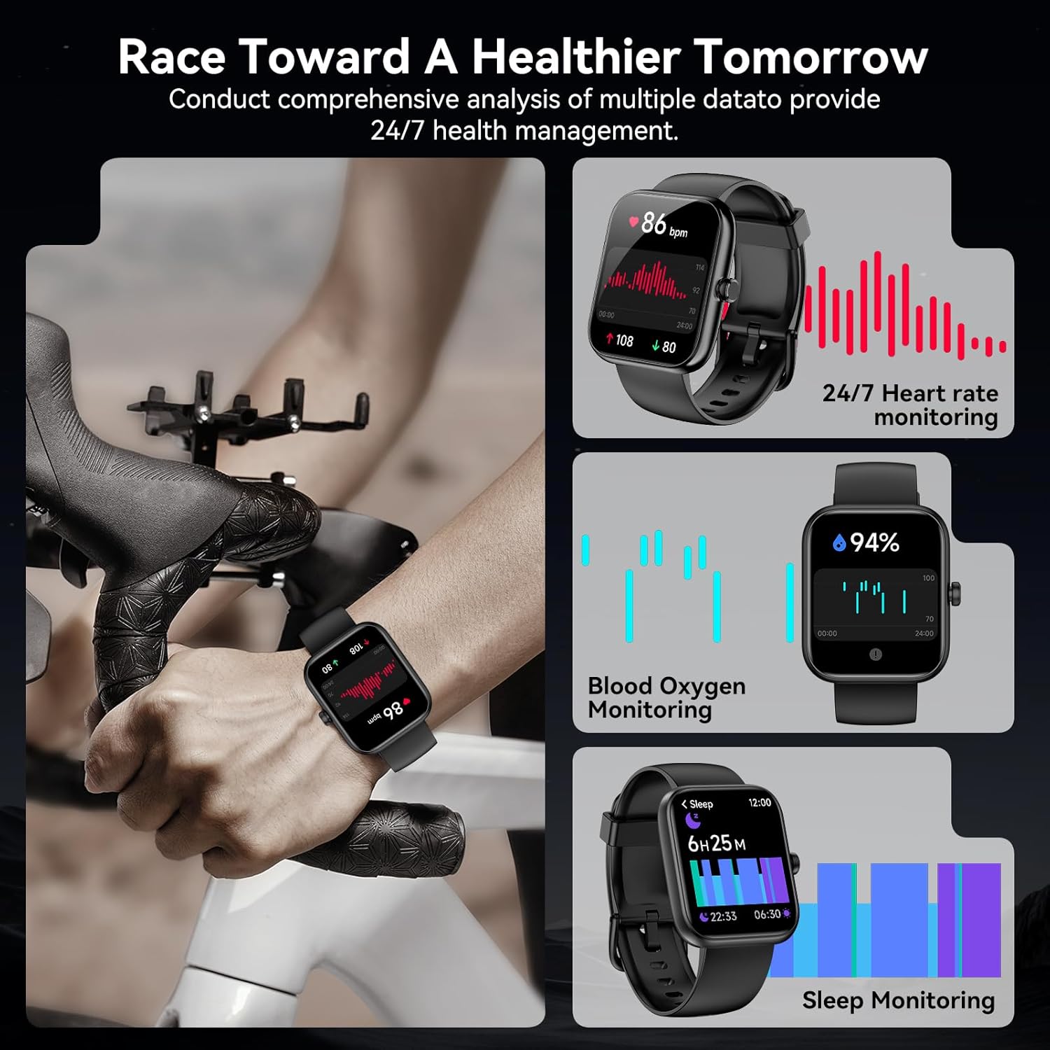 Smart Watch with Alexa Built-in, 1.83" HD Touchscreen Fitness Tracker, Bluetooth Notifications/Calls, IP68 Waterproof, 120+ Sport Modes, 24/7 Heart Rate & Sleep Monitor for iPhone Android iOS (Black) - Image 4