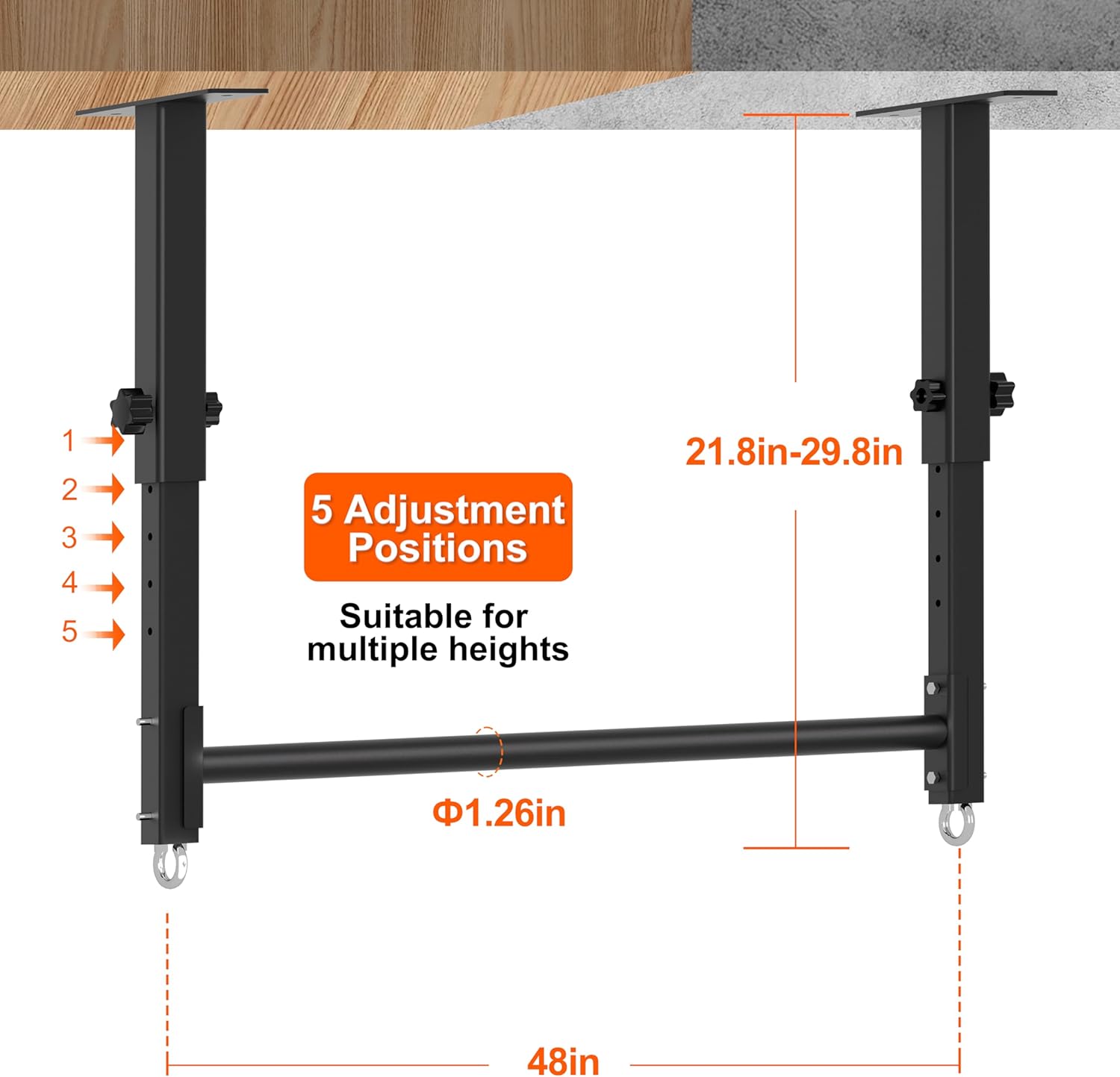 48" Ceiling Mount Pull Up Bar, Heavy Duty Multi-Grip Rafter Chin Up Bar for Garage/Basement/Backyard Ceiling Beam, Adjustable Height&Supports to 650 Lbs - Image 3