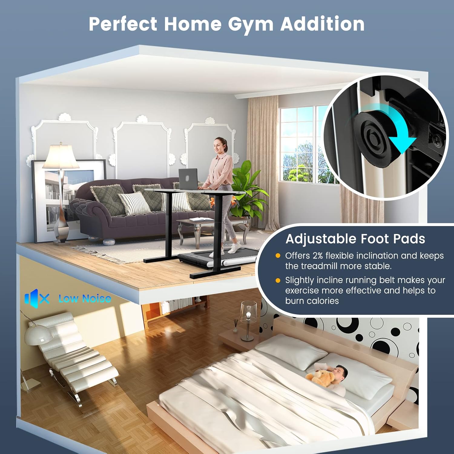 GYMAX Walking Pad, 2 in 1 Free Installation Under Desk Treadmill with LED Monitor, Smart App/Remote Control & Bluetooth Speaker, Foldable Compact Running Machine for Home Office Small Spaces - Image 4