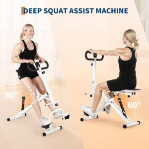 Squat Machine, Squat Assist Trainer with Adjustable12 Level Resistance, Foldable Squat Ride Rowing Machine for Home, Full Body Workout Gym for Glutes Legs Workout, 350 LBS Capacity