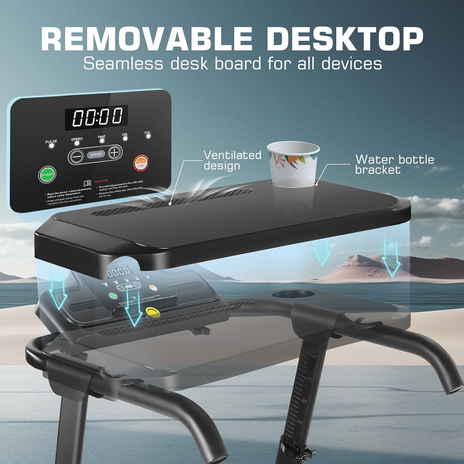 ANCHEER 2025 Premium Treadmill - 3.5HP Treadmills 350+ LBS Weight Capacity- 3-Level Incline, Foldable Design, Adjustable Height with Desk & Pulse Sensor - Perfect for Home Office & Family Workouts - Image 5