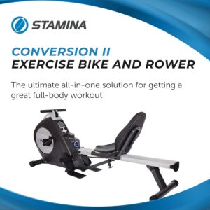 Stamina Conversion II Recumbent Exercise Bike and Rower – Cardio Machine with Smart Workout App – Exercise Bike for Home Workout – Up to 250 lbs Weight Capacity