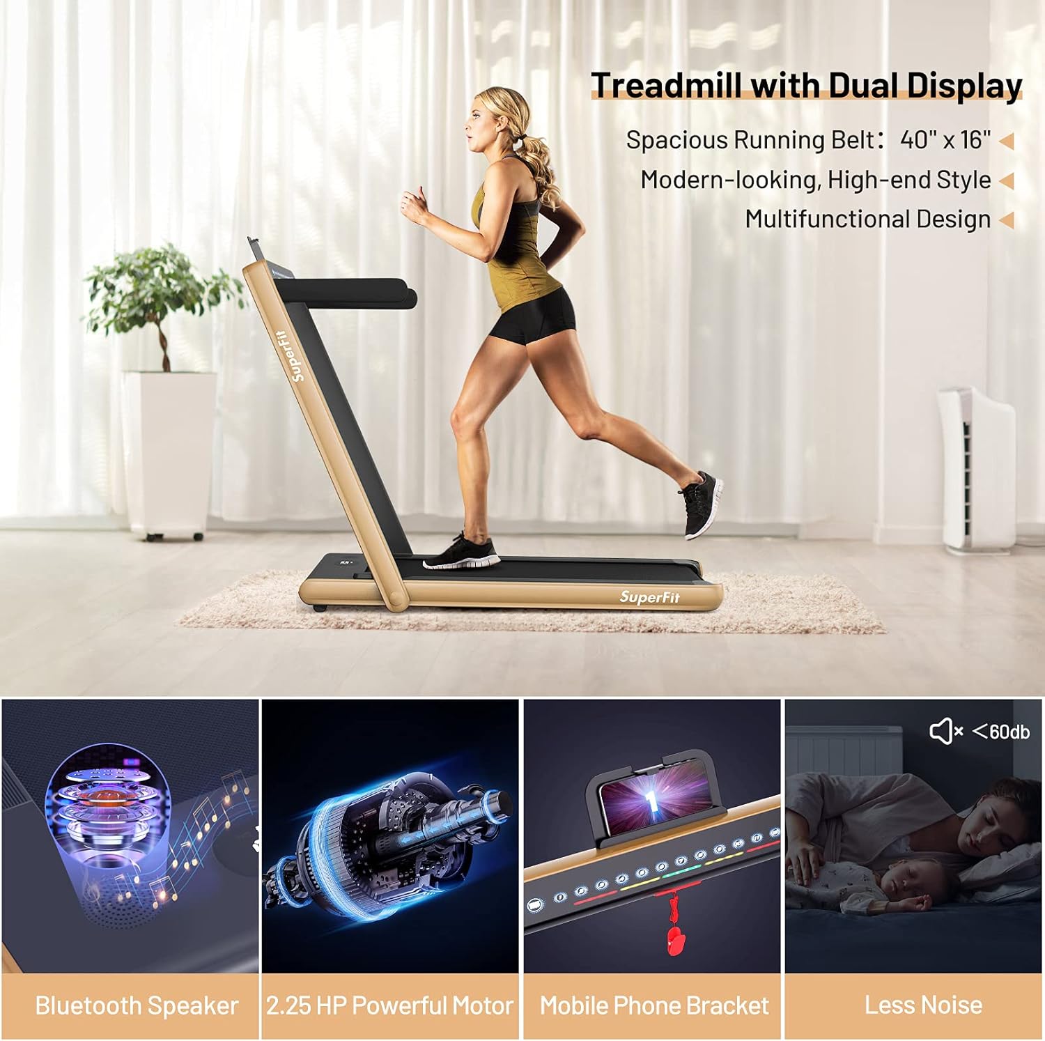 GYMAX Walking Pad, Dual LED Display 2 in 1 Under Desk Treadmill for Home with Remote & Smart App Control, 2.25HP Foldable Portable Treadmill Running Machine for Office Small Space - Image 8