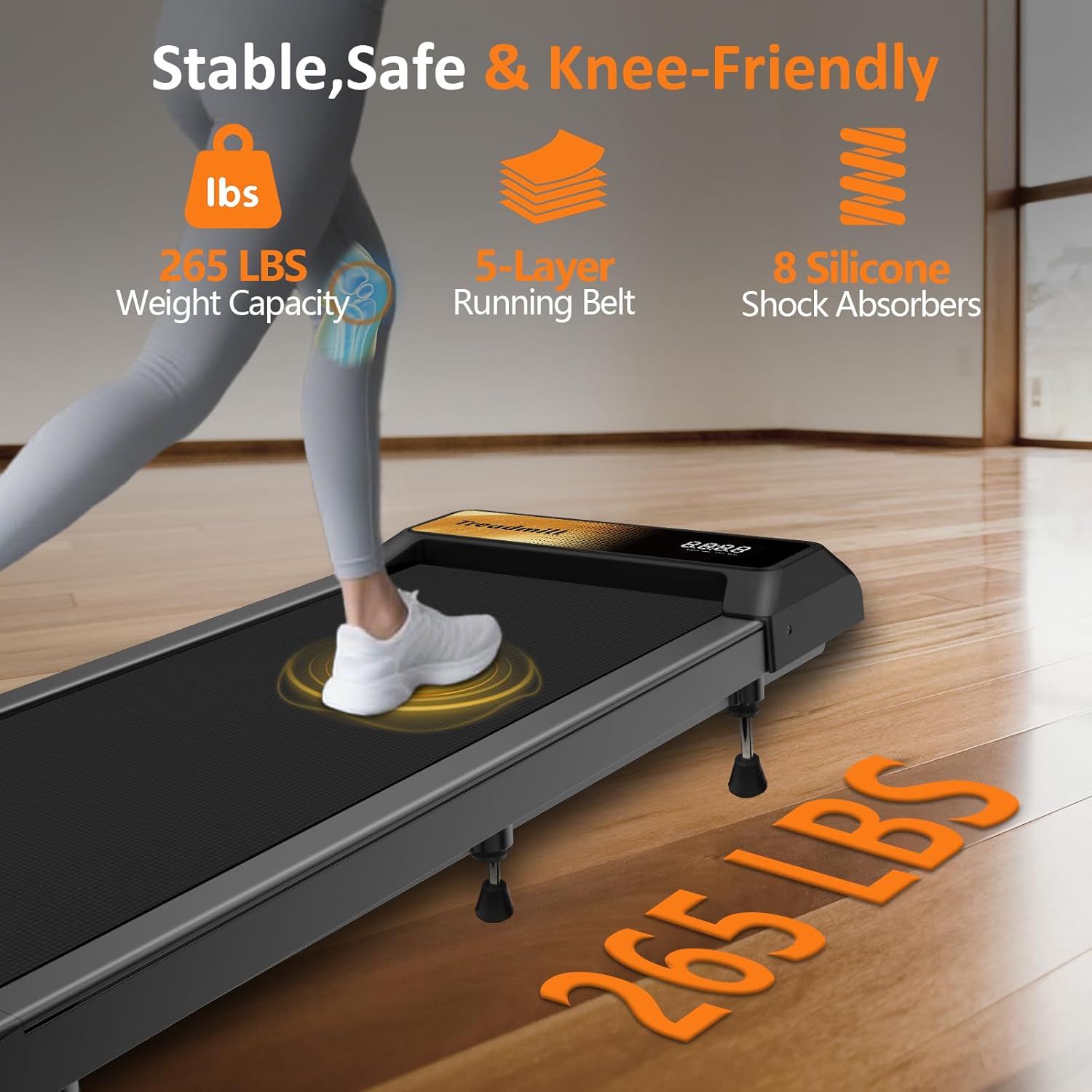 2.5HP Walking Mat with Incline pad, Under Desk Treadmill, Walking Treadmill with Remote, 3 in 1 Low Noise Small Mini Portable Walking Mat with Led Screen, Compact Treadmills for Home, 265lbs Capacity - Image 7