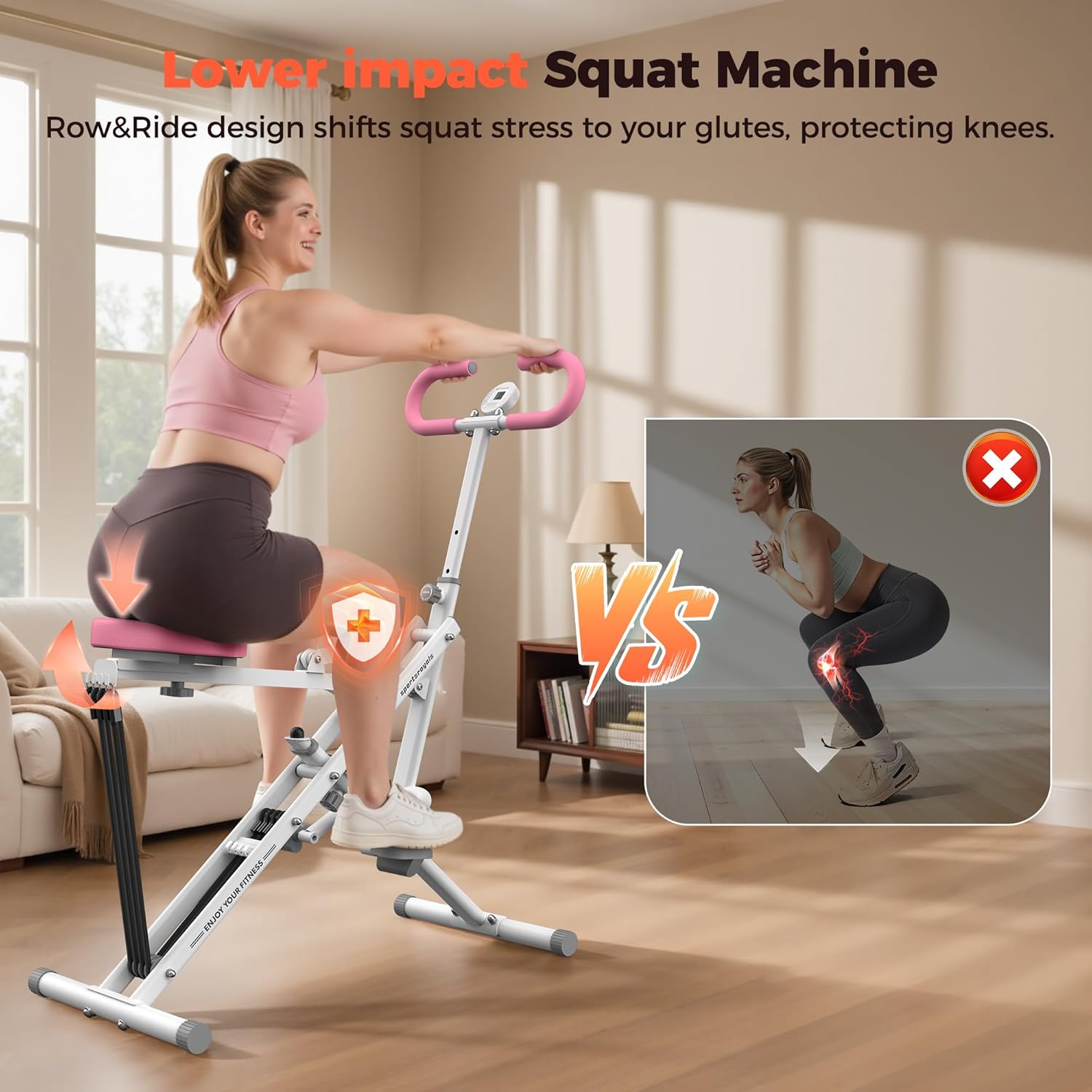 Sportsroyals Squat Machine for Home,Ride & Rowing Machine for Glutes Butt Thighs,Ab Back/Leg Press,Foldable & Easy Setup Exercise Equipment w/Adjustable Resistance,350lbs Capacity - Image 6