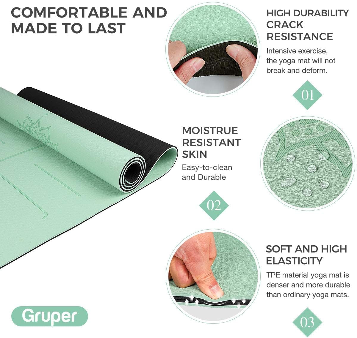 Yoga Mat Non Slip TPE Extra Wide Yoga Mat with Alignment Mark, 72"L x 32"W x 0.32"/0.24"Th (183cm x 80cm x 8mm/6mm), Anti-Tear Exercise Mat with Carrying Strap and Bag, Workout Mats for Yoga, Pilates - Image 5