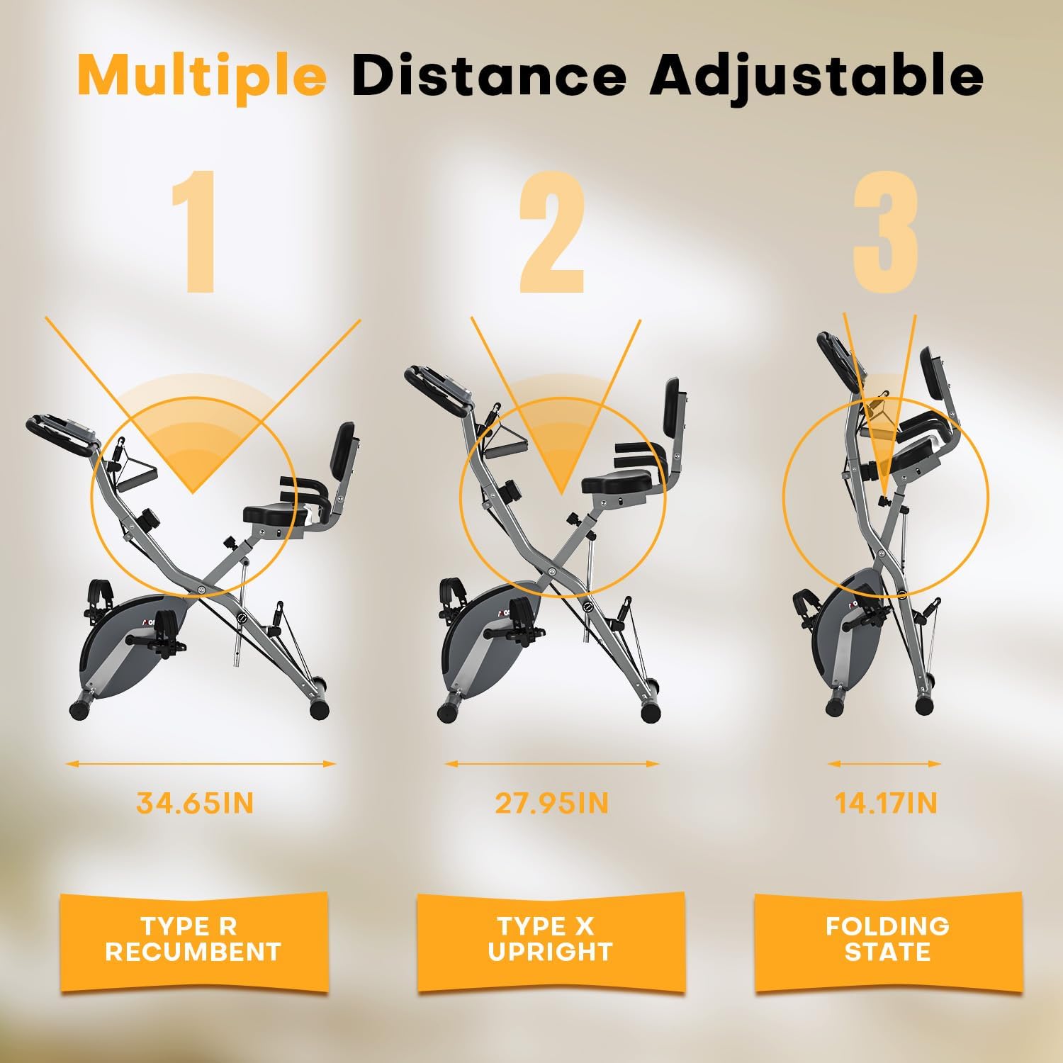Exercise Bike, MOSUNY 5-in-1 Stationary Bike With 10DB Super-Silent, Folding Exercise Bike with 16-Level Adjustable Magnetic Resistance, 350 LBS Indoor Cycling Bike For Home Workout - Image 6