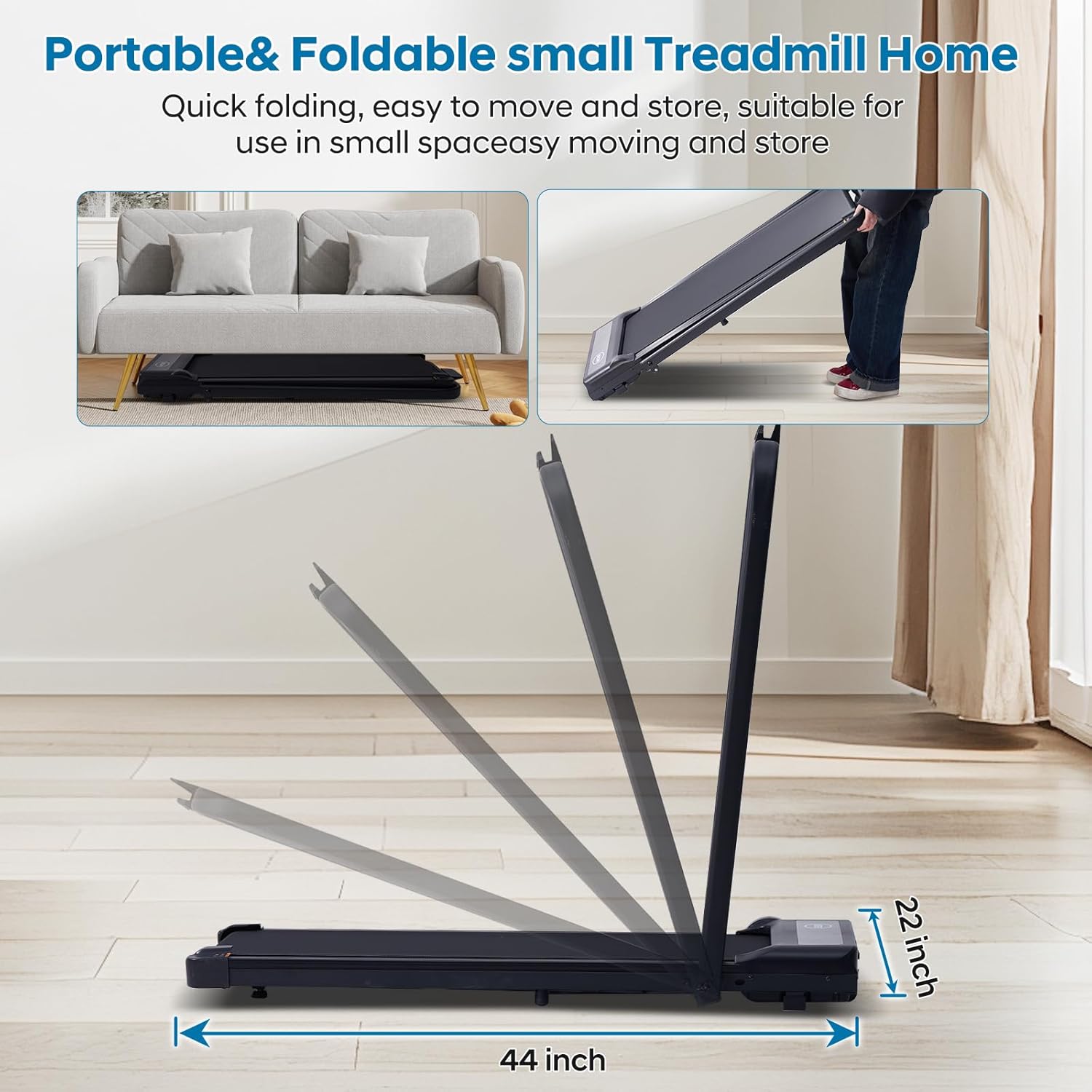Walking Pad Treadmill with Handles, Folding Foldable Electric Treadmills for Home Small, 3.0HP Walking Pad with Handle Bar, 3 in 1 Portable Under Desk Treadmill with LED Display, 320LBS Capacity - Image 6