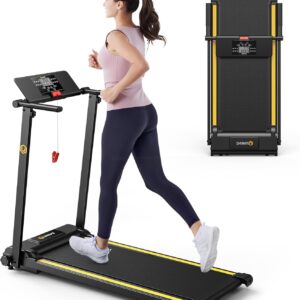 UREVO Treadmill with Desk Workstation, Walking Pad Treadmills for Home Office, Under Desk Compact Design Treadmill with HIIT Programs, Remote Control, LED Display