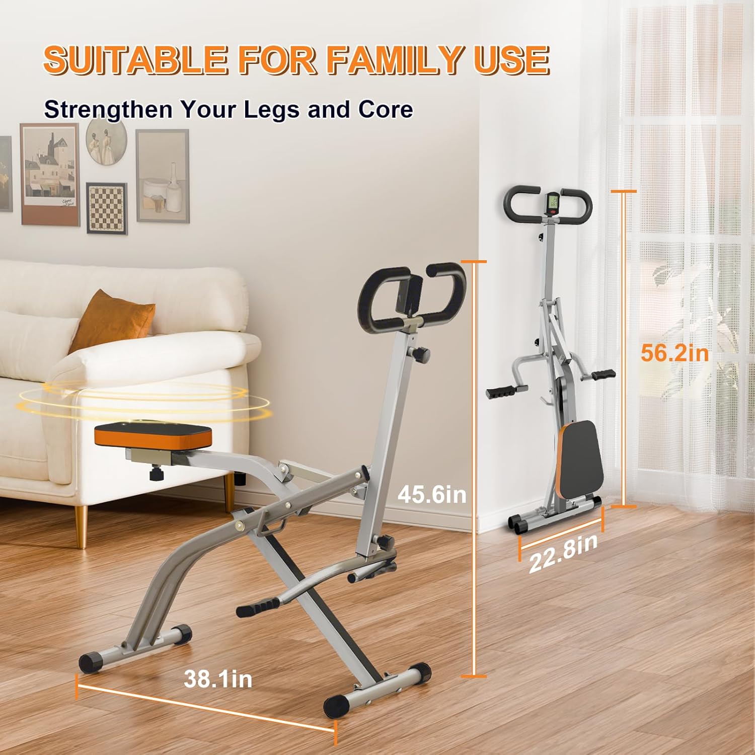 Squat Machine, Ab Workout Equipment, 265lbs Loading Capacity Rowing Machines for Home Foldable with Adjustable Resistance Bands and Display - Image 3