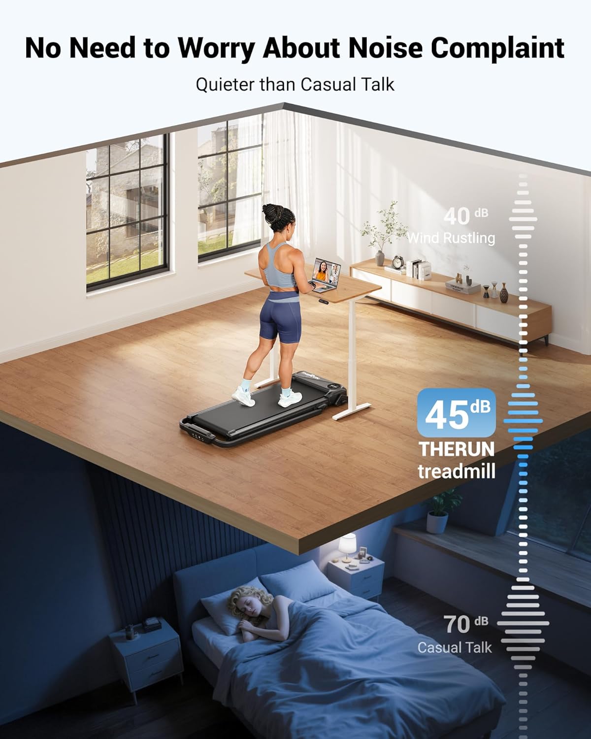THERUN Walking Pad, 2 in 1 Foldable Treadmills for Home, 2.5HP Under Desk with Handle Bar, 16" Widened Running Belt, with Remote Control - Image 7
