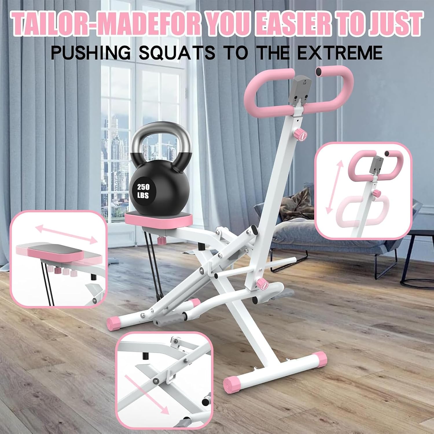 Squat Machine, Squat Ride / Rowing Machine with Adjustable Resistance, Glute & Leg Cardio Workout Machine, Foldable Exercise Equipment for Home - Image 4
