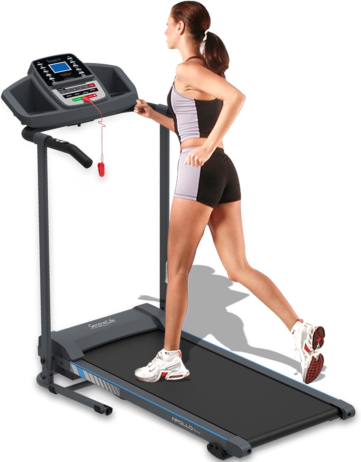 SereneLife Electric Folding Treadmill Exercise Machine - Smart Compact Digital Fitness Treadmill Workout Trainer w/Bluetooth App Sync, Manual Incline Adjustment, for Walking, Running, Gym - SereneLife