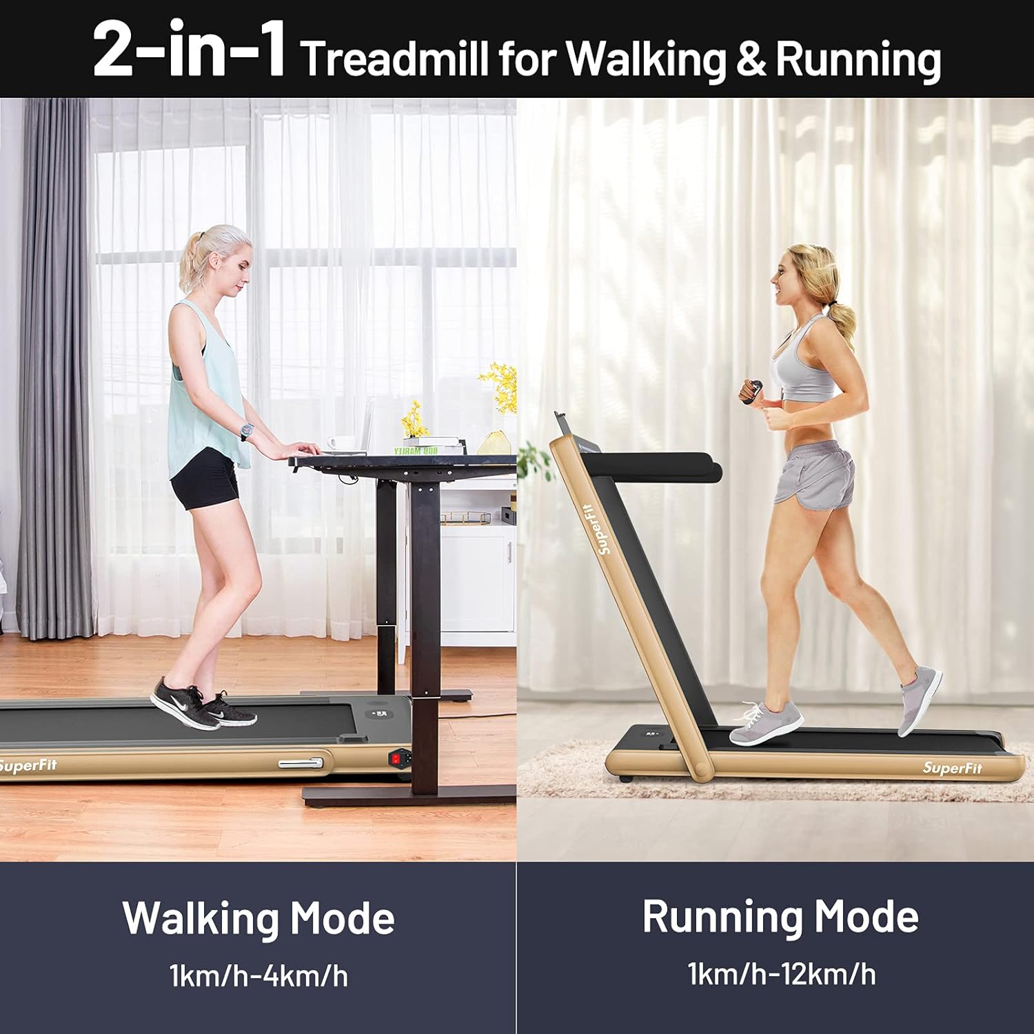 GYMAX Walking Pad, Dual LED Display 2 in 1 Under Desk Treadmill for Home with Remote & Smart App Control, 2.25HP Foldable Portable Treadmill Running Machine for Office Small Space - Image 3