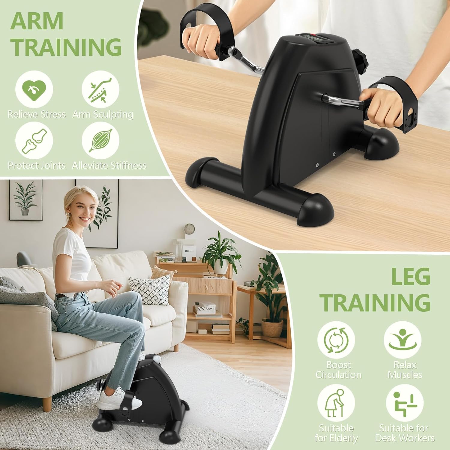 Under Desk Elliptical & Mini Exercise Bike – Seated Electric Leg Exerciser & Magnetic Pedal Machine for Seniors Arms & Legs Workout with Remote, LCD Display & Adjustable Resistance/Speeds - Image 4