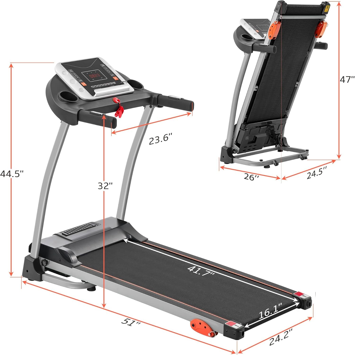 Merax Incline Treadmill with Handle, 3-in-1 Portable Treadmills for Home and Office, Foldable Treadmills with 300 Lbs Weight Capacity, 3.0HP Quiet Walking Treadmill, Quick Speed Button - Image 8