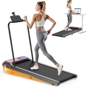 Walking Pad Treadmill with 8% Adjustable Incline and Removable Handle Bar, Compact Under Desk Treadmills for Home Small with APP Sync, Remote Control and LED Display, 2.5HP