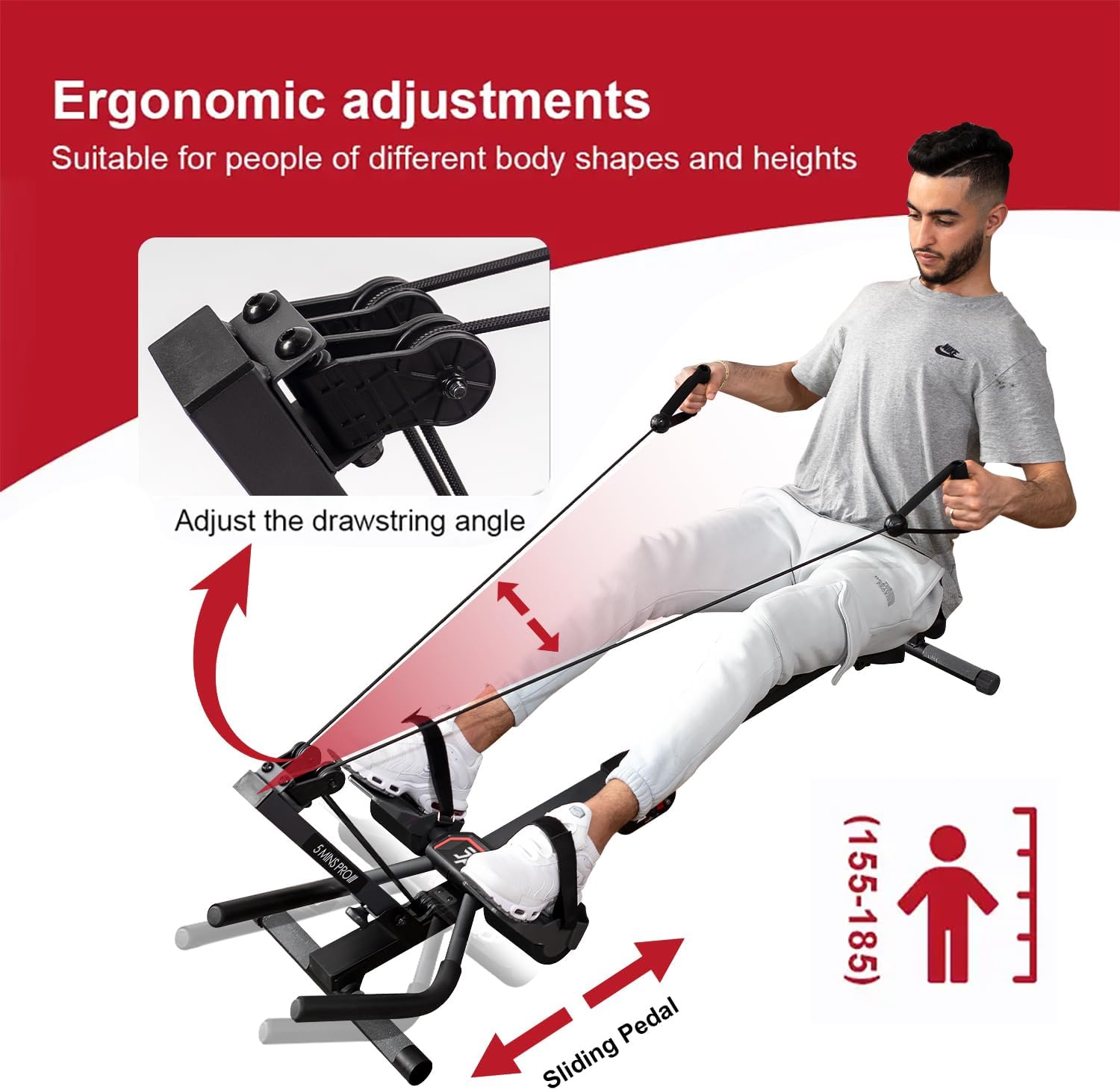 Tousains 3 in 1 Foldable Rowing Machine, AB Machine with 3 Level Angle & Led Monitor, Multi-Functional Rower Fitness Equipment Home Gym Full Body Fitness Machine - Image 5