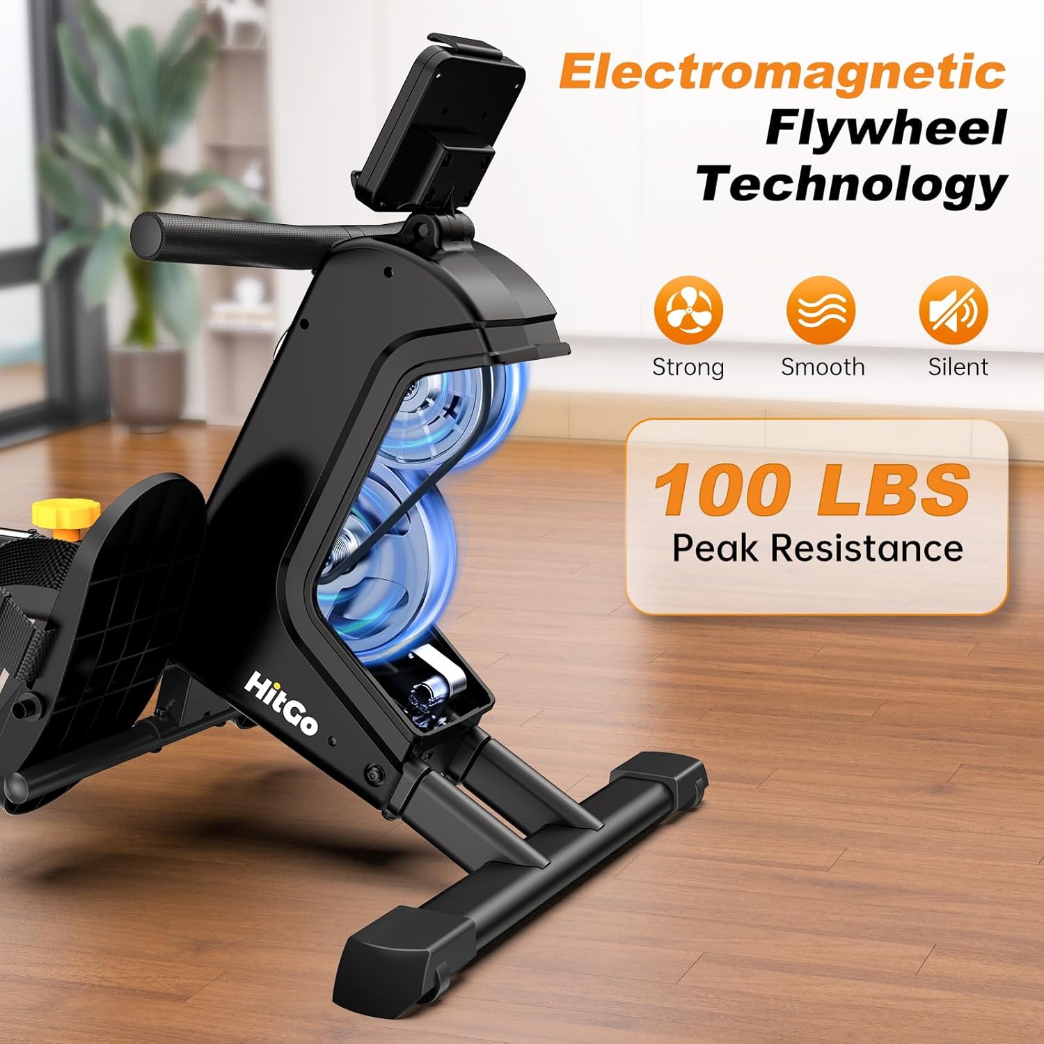 Magnetic Rowing Machine for Home Use, Foldable Rower with 32 Levels of Silent Resistance, LED Light Effects, Compact Dual Slide Rail, Max 350lb Capacity, Bluetooth & App Compatible - Image 2