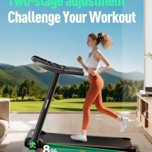Folding Treadmills for Home with Incline, 3.0HP Quiet Brushless Portable Fitness Running Walking Exercise Treadmill with LED Display, 265lbs Weight Capacity