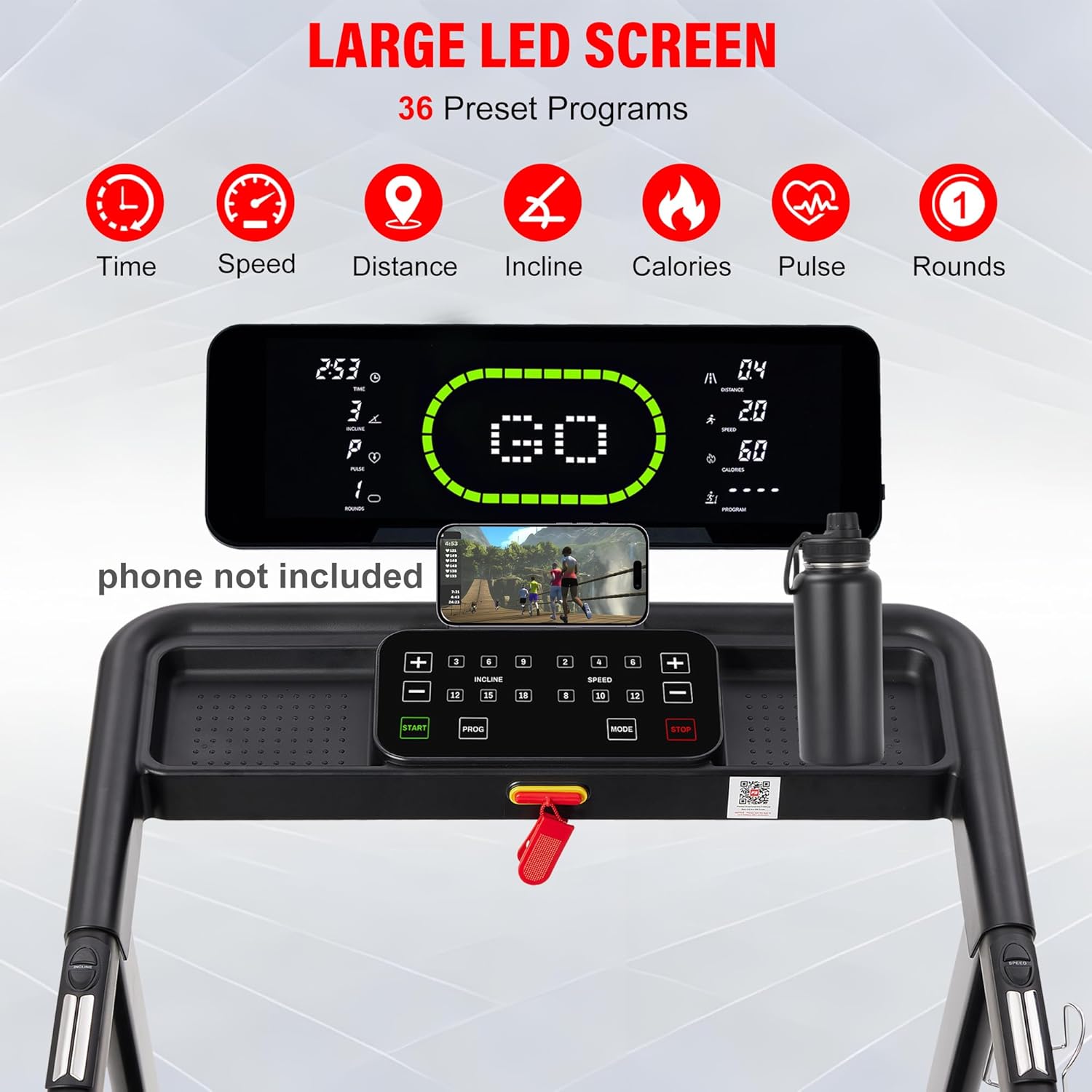 ECHANFIT Heavy Duty Treadmill for Home, 20% Auto Incline Treadmill 400 LB Capacity, 20" Wide Deck, 0.6-12 MPH, LED Display, Bluetooth Speaker, Foldable with App - Image 3