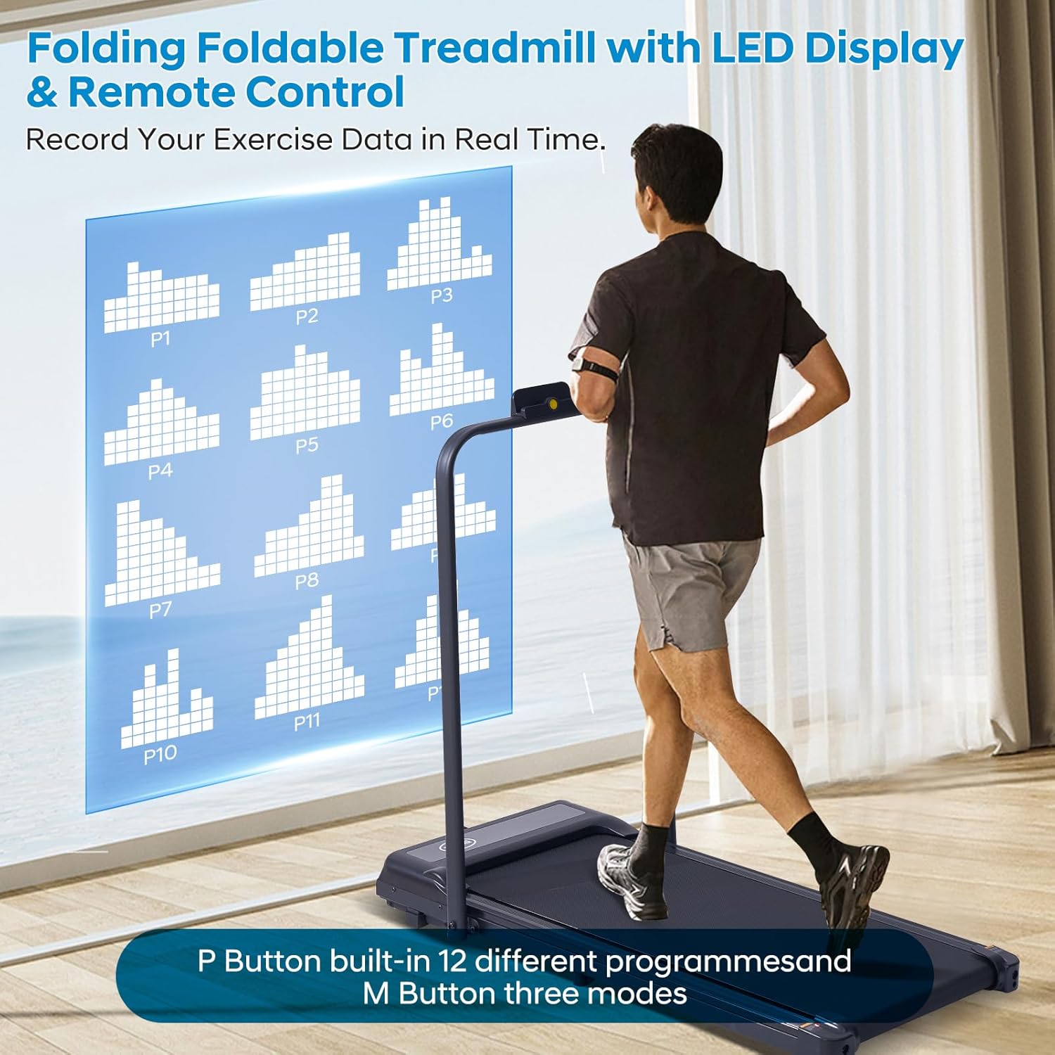 Walking Pad Treadmill with Handles, Folding Foldable Electric Treadmills for Home Small, 3.0HP Walking Pad with Handle Bar, 3 in 1 Portable Under Desk Treadmill with LED Display, 320LBS Capacity - Image 5