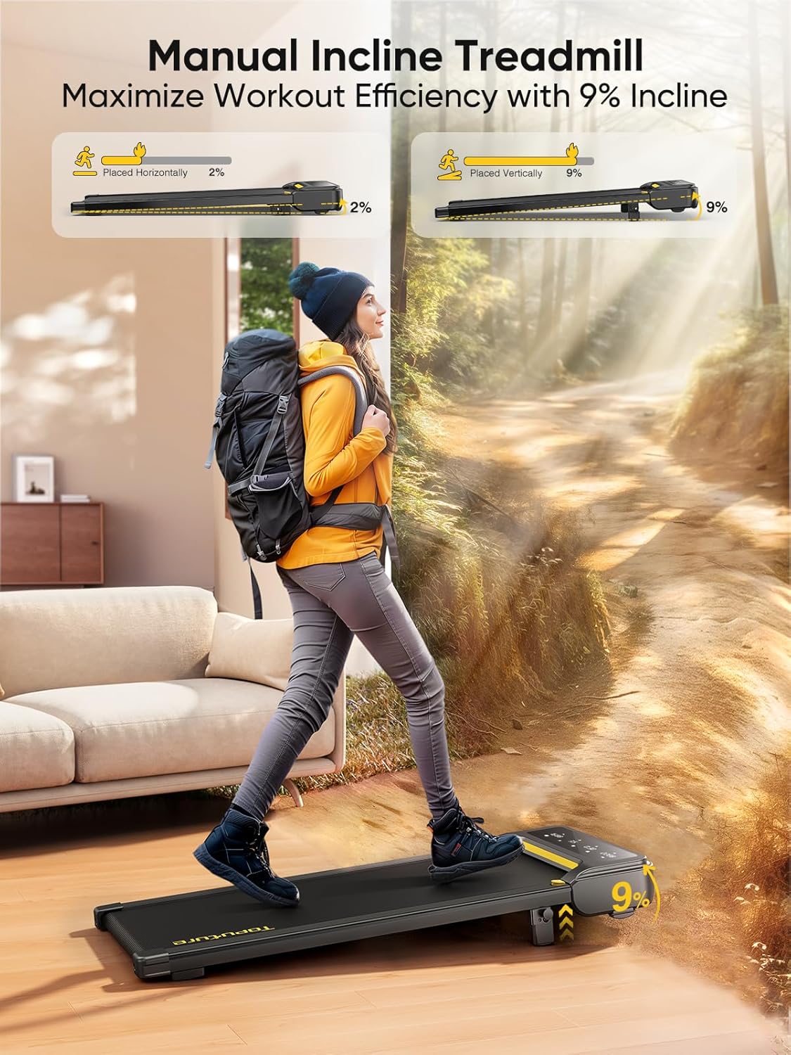 Walking Pad with Incline, Under Desk Treadmill, Portable Treadmills for Home/Office, 2.5HP Walking Jogging Running Machine 300 lbs Capacity with LED Display, Remote Control/App Control - Image 2