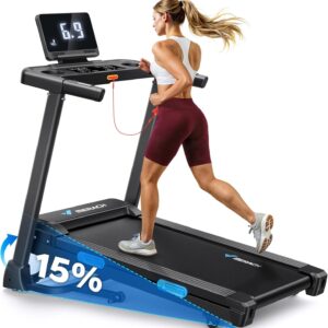 MERACH Treadmill with Incline 6%-15%, 300 LBS Capacity Foldable Running Treadmills for Home, 0.5-7.5MPH Quiet 2.5HP Brushless Double Deck Incline Foldinng Treadmill LED Display with Smart APP