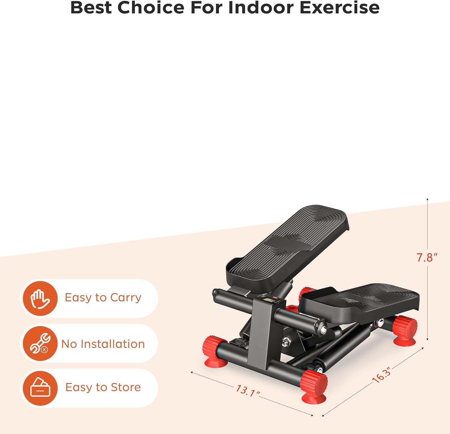 soges Steppers for Exercise at Home, Mini Stepper with Resistance Bands, Stair Stepper Machine with 300LBS Loading Capacity, Hydraulic Step Exercise Equipment with LCD Monitor, Red - Image 9