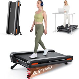 Walking Pad Treadmill with Auto Incline – 18″x43″ Wide Full Deck 6 Levels 12% Incline, Portable Under Desk Treadmill for Home Gym Office, 350lbs Capacity, 3.0HP Quiet, Upright Stand Space-Saving, APP