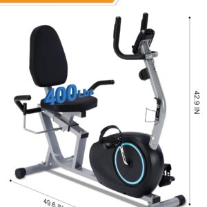 Recumbent Exercise Bike for Seniors – 400LB Weight Capacity Recumbent Bikes with Comfortable Seat, Pulse Sensor, 16-level Resistance, LCD Monitor