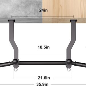 Pull Up Bar Ceiling Mount, 600LBS Heavy Duty Multi Grip Chin Up Bar, 24″/16″ Rafter PullUp Bar, Ceiling Beam for Gym/Garage/Basement with Ball Finger & Round Anchors, Easy to Install