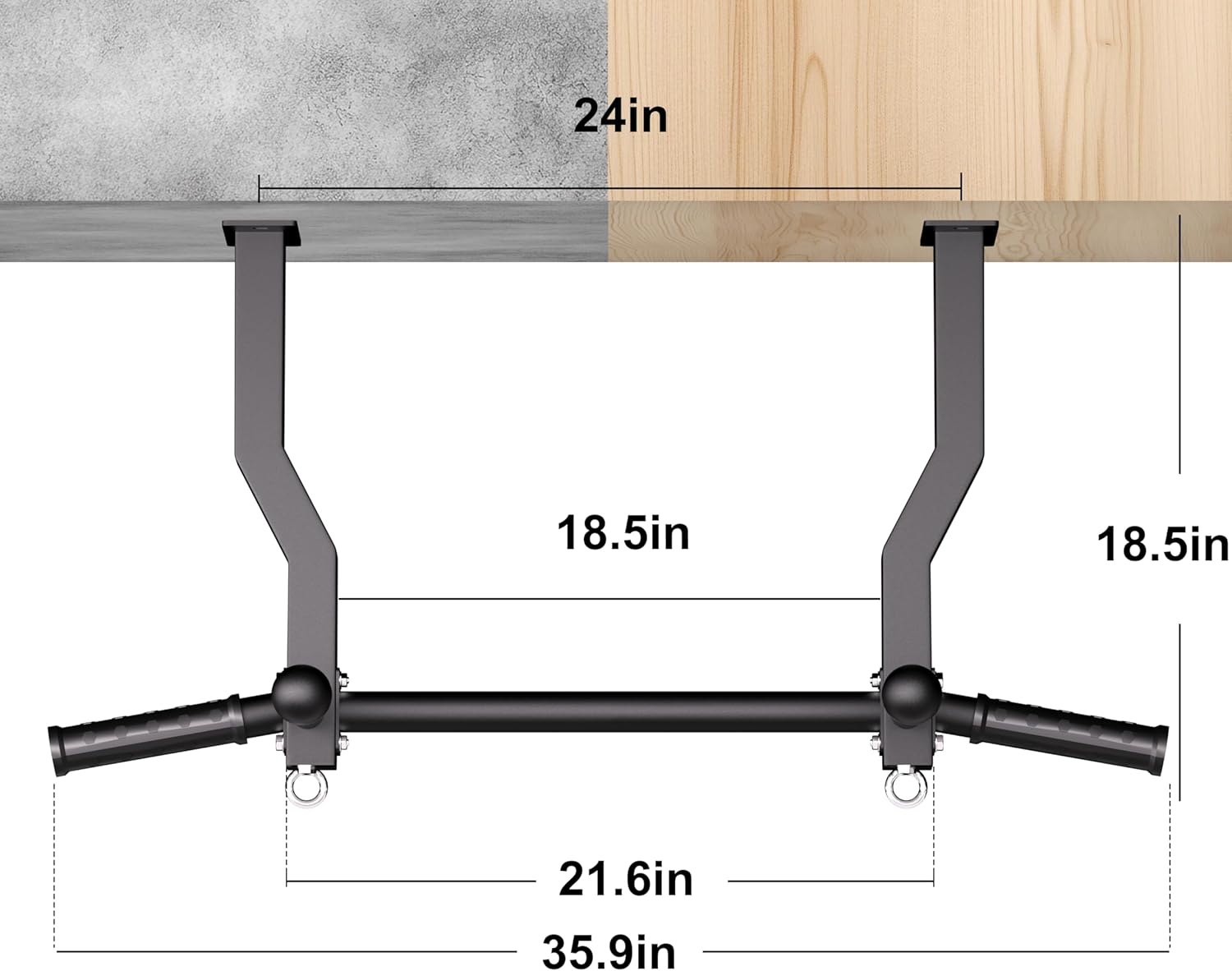 Pull Up Bar Ceiling Mount, 600LBS Heavy Duty Multi Grip Chin Up Bar, 24"/16" Rafter PullUp Bar, Ceiling Beam for Gym/Garage/Basement with Ball Finger & Round Anchors, Easy to Install - Image 2