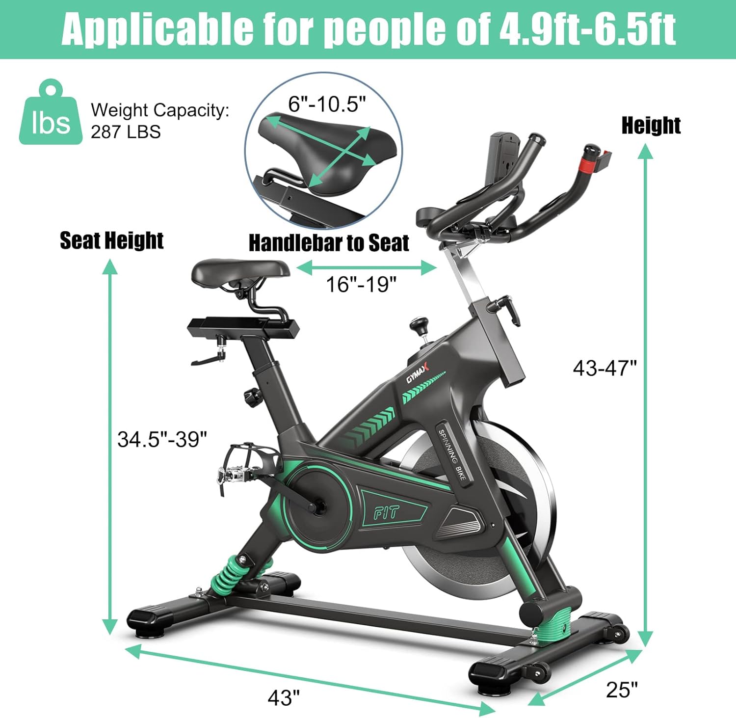 GYMAX Exercise Bike, Stationary Indoor Cycling Bike with 40lbs Flywheel, LCD Display, Adjustable Seat & Handlebar, Quiet Belt Drive for Home Gym Cardio Training Workout Fitness - Image 7