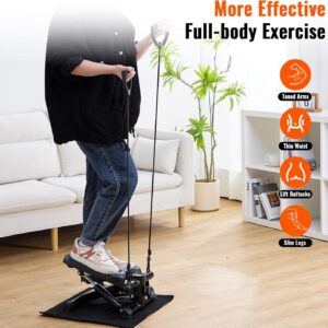 Mini Stair Stepper Machine with Resistance Bands – Portable Cardio Workout Equipment for Home Gym, Fitness Stepper with LCD Display – Compact & Quiet