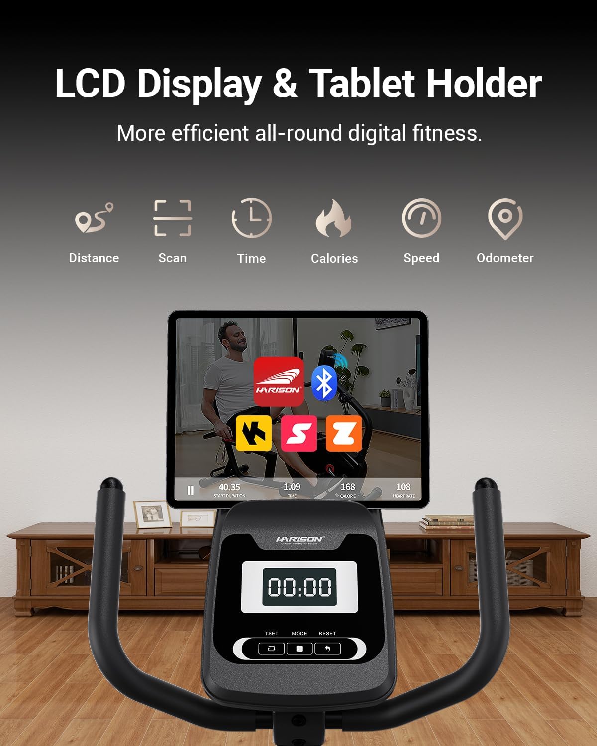 HARISON Semi Commercial Magnetic Recumbent Exercise Bike for Home with 450 lbs Capacity, Recumbent Bikes for Seniors & Adults with 2-in-1 LCD Monitor & Tablet Holder, HARISON APP - Image 7