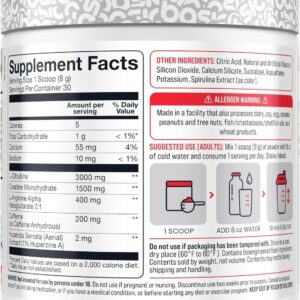 Basic Pre-Workout with 200mg Caffeine and 3000mg Citrulline for Energy, Focus, and Strength Support, No Beta-Alanine Tingles, Vegan, Gluten-Free, Sugar-Free
