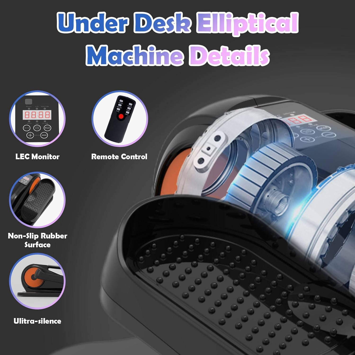 Under Desk Elliptical Machine, Portable Seated Pedal Exerciser Elliptical Trainer with 6 Adjustable Speeds,Ellipse Leg Exerciser for Seniors, Forward & Backward Direction, Manual and Electric Mode - Image 5