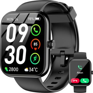 Smart Watch with Alexa Built-in, 1.83″ HD Touchscreen Fitness Tracker, Bluetooth Notifications/Calls, IP68 Waterproof, 120+ Sport Modes, 24/7 Heart Rate & Sleep Monitor for iPhone Android iOS (Black)