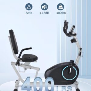 Recumbent Exercise Bike for Seniors – Quick Adjust Seat, Magnetic Recumbent Bike with Quiet 16-Level Resistance, 400LB Weight Capacity, Backlit LCD Monitor, Heart Rate Handle
