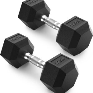 PAPABABE HEX Dumbbell Set 2.5-125lb, Rubber Encased Home Gym Dumbbells, Exercise & Fitness Weights Dumbbells for Women & Men, Hand Weight for Strength Training