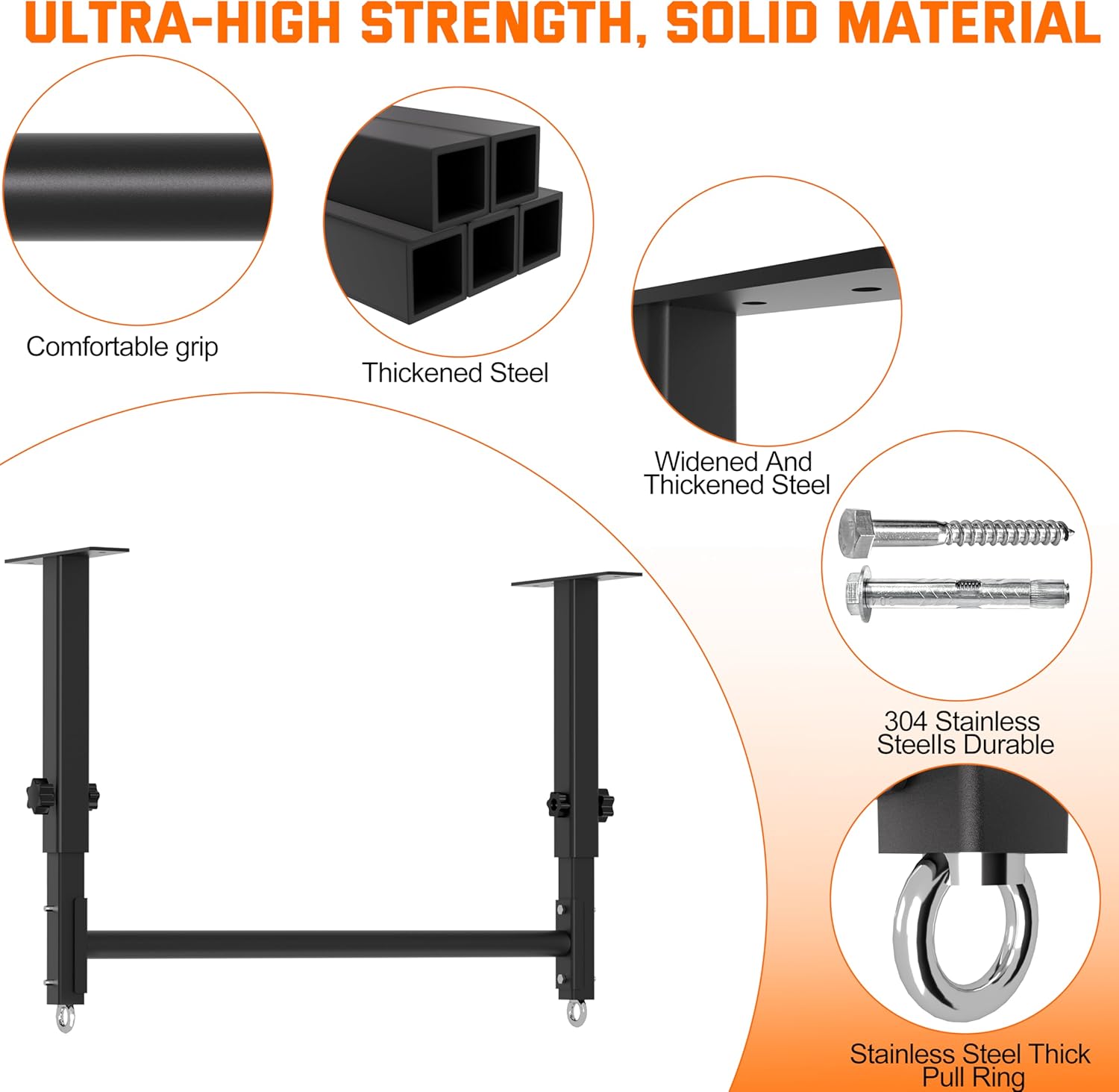48" Ceiling Mount Pull Up Bar, Heavy Duty Multi-Grip Rafter Chin Up Bar for Garage/Basement/Backyard Ceiling Beam, Adjustable Height&Supports to 650 Lbs - Image 4