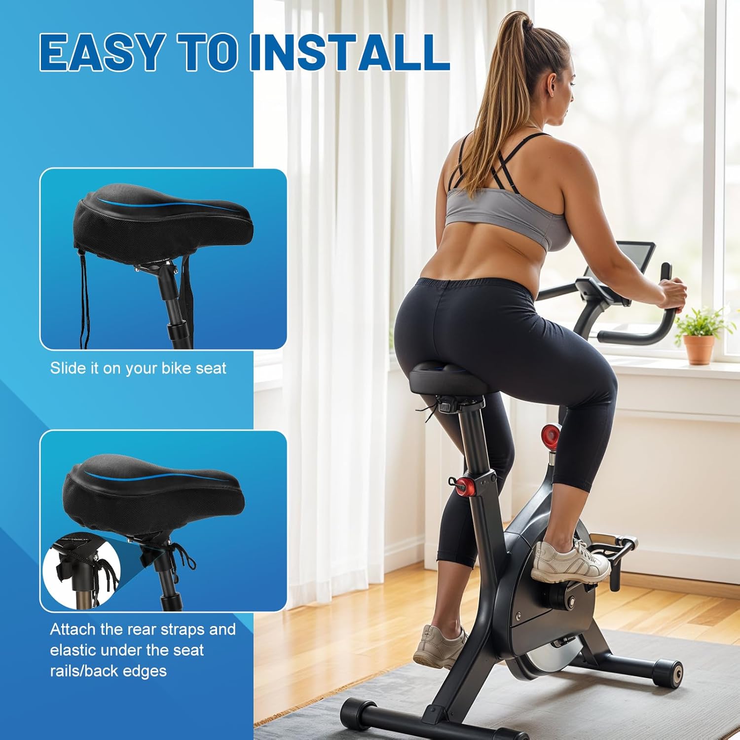 Wide Bike Seat Cushion – Oversized Gel Padded Bicycle Saddle Cushion for Ultimate Comfort and Soft Exercise Bike Seat Cover for Peloton, Stationary, Mountain Bikes - Image 5