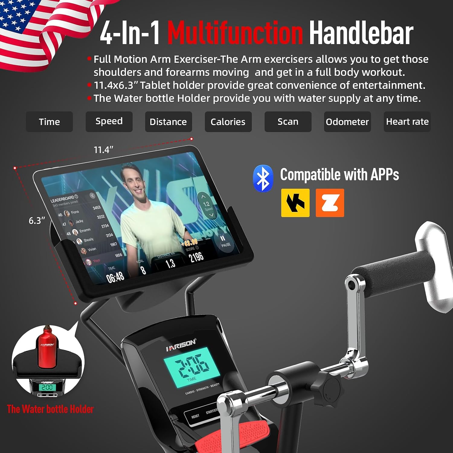 HARISON Semi Commercial Recumbent Exercise Bike with 400 lbs Capacity, Magnetic Recumbent bike for Adult and Seniors, Recumbent Stationary bike for Home with Smart Bluetooth App, 2 in 1 LCD Monitor and Tablet Holder, Heart Rate monitor (HR-B8RE Recumbent Exercise Bike with Arm Exerciser) - Image 5